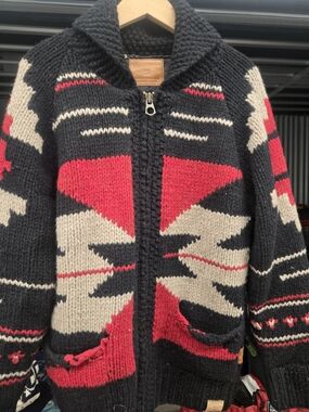 Scotch & Soda Black, Red & Cream Zip-Front Shawl Collar Cardigan